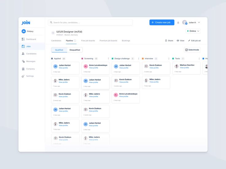 Hiring Pipeline interface